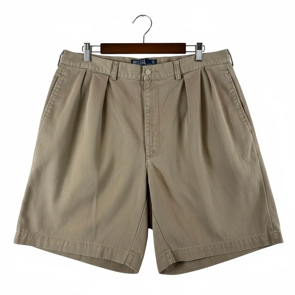 VTG Polo Ralph Lauren Tyler Short Mens 36 Tan Chino Cotton Shorts Y2K Preppy